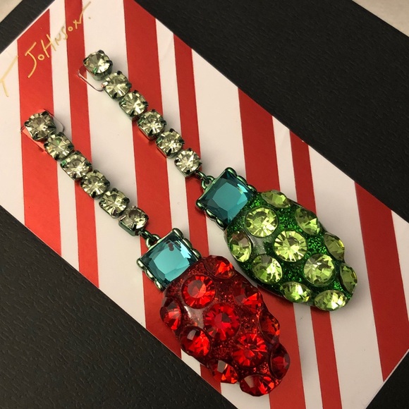 Betsey Johnson Jingle Bell Bling Linear Christmas Light Mismatch Drop Earrings - Picture 4 of 14
